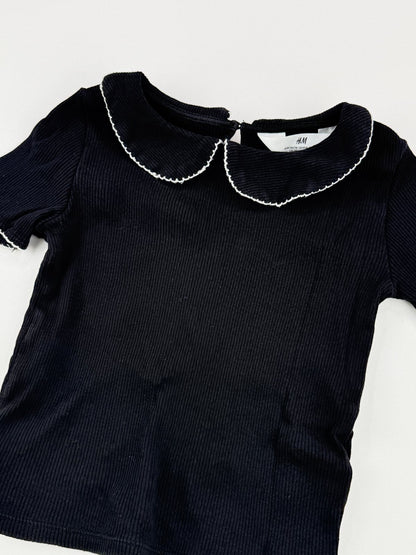 H&M Black Ribbed Peter Pan Collar Top Size 5T/6