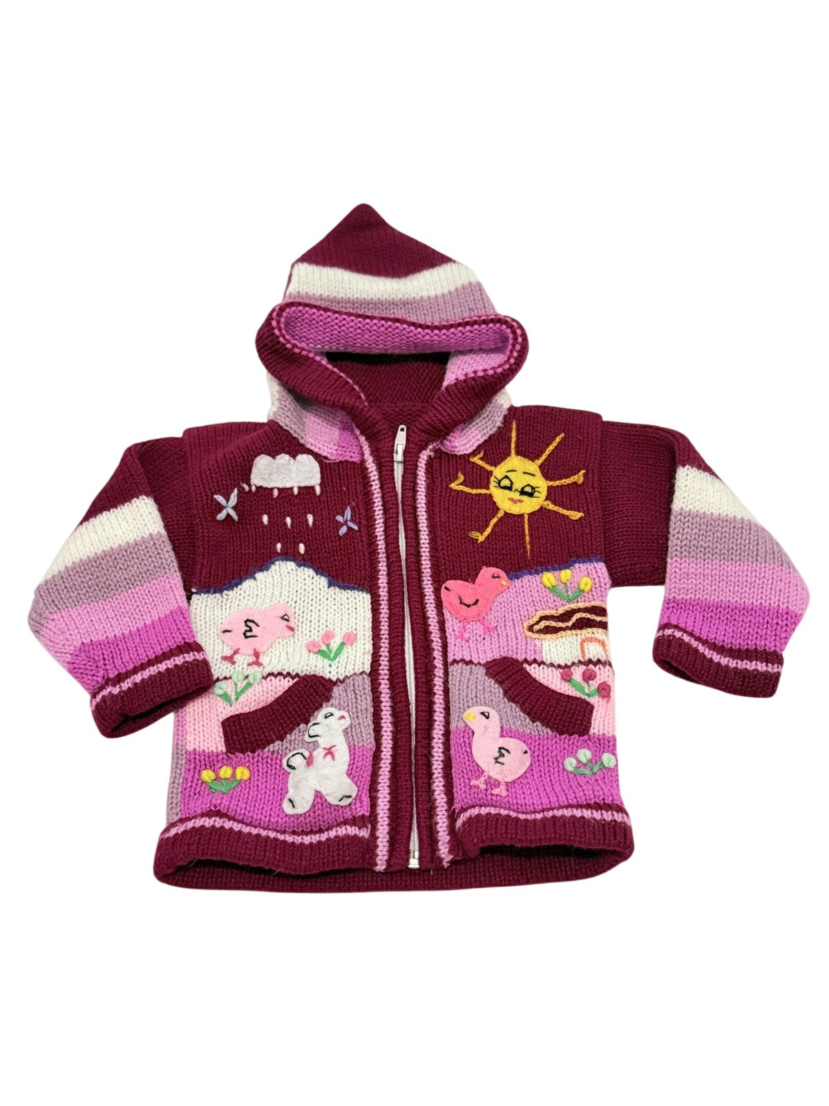 Knit Hooded Zip Jacket Animal Embroidery 1/2Y
