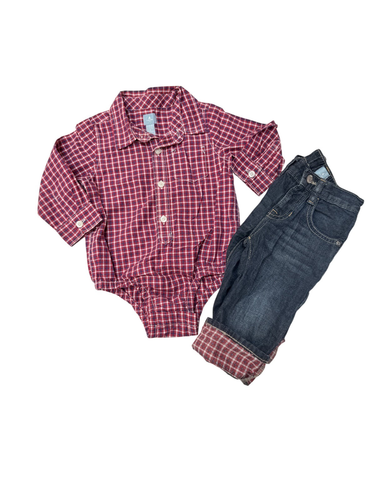 babyGap Plaid Bodysuit Shirt Jeans Set 12-18m