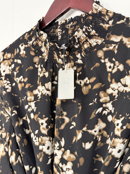 NWT Thyme Black Floral Smocked Midi Dress M