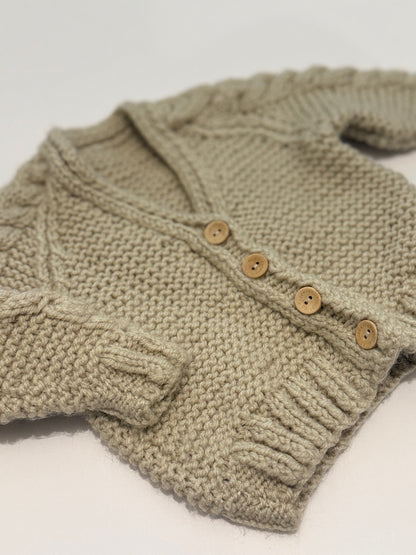Handmade Cable Knit Baby Cardigan & Bonnet Set 3-6m