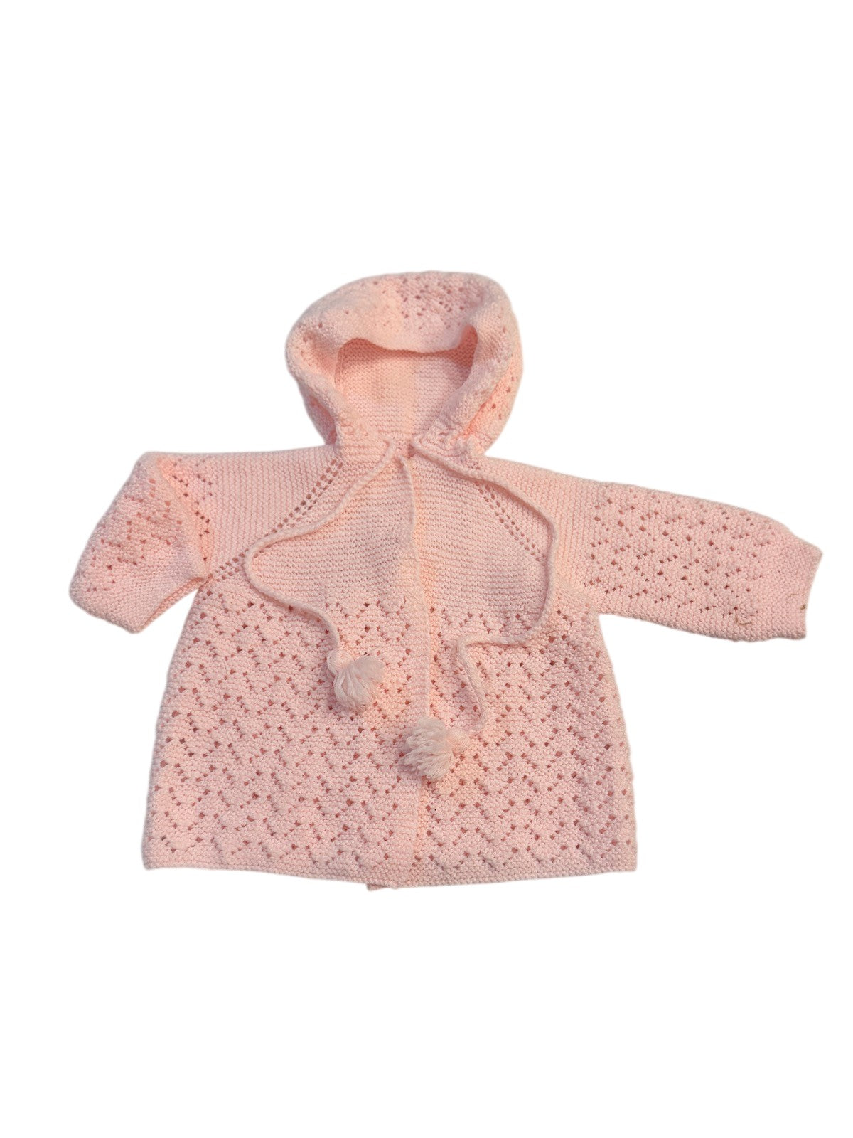 Handknit Pink Hooded Baby Sweater 6m