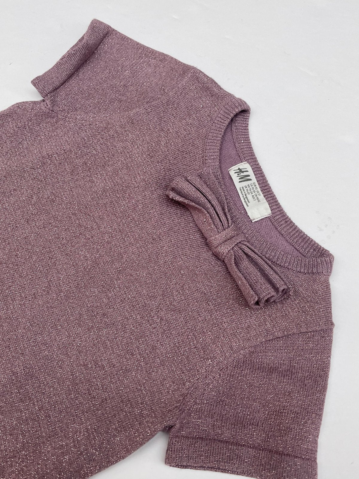 H&M Mauve Glitter Knit Sweater with Bow Size 2T