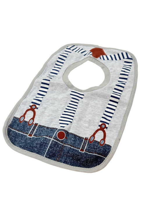 Suspenders Tie Denim Print Baby Bib