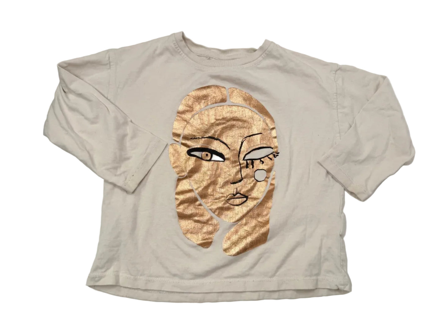 Zara Gold Face Print Beige 4Y T-Shirt