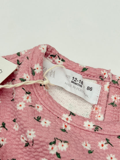 NWT - Zara Pink Floral Textured Dress 12-18M