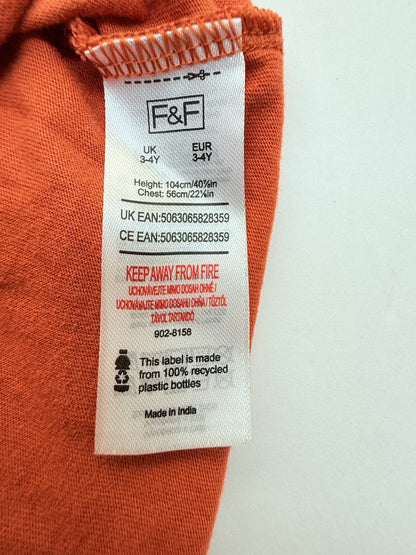 F&F Orange Long Sleeve Pocket Tee 3-4Y