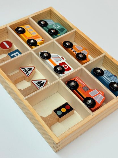 Wooden City Vehicles & Road Signs Play Set