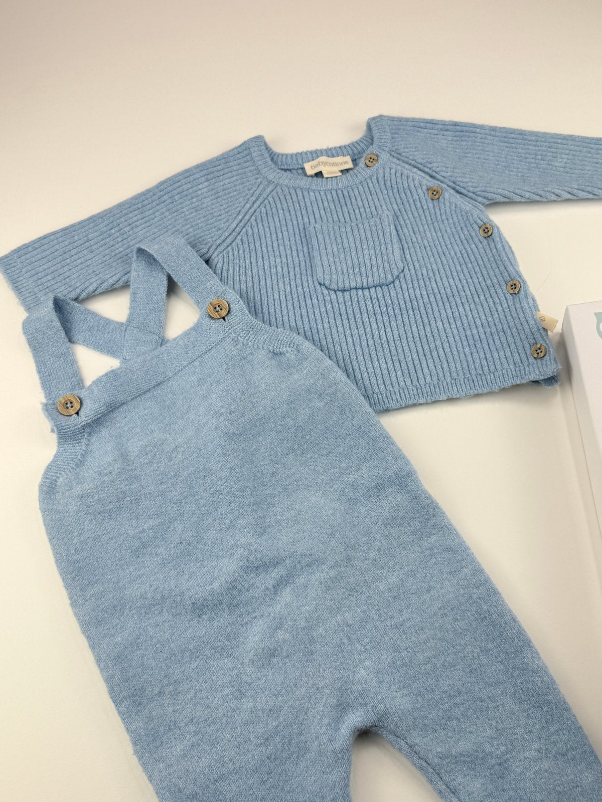 babycottons Blue Knit Sweater & Overalls Set 6M