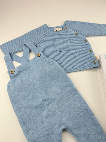 babycottons Blue Knit Sweater & Overalls Set 6M