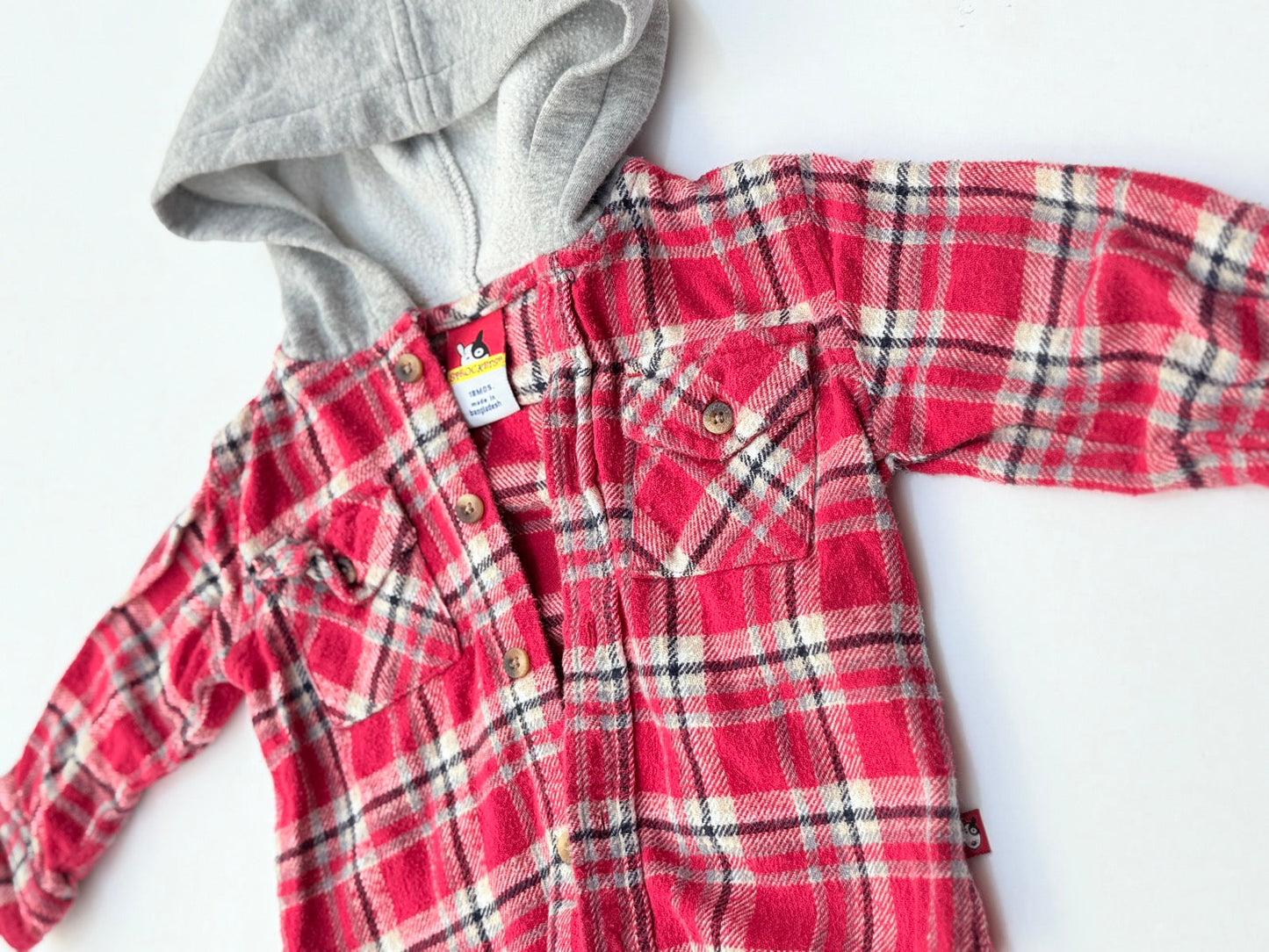 Sprockets Red Plaid Hooded Flannel Shirt 18m