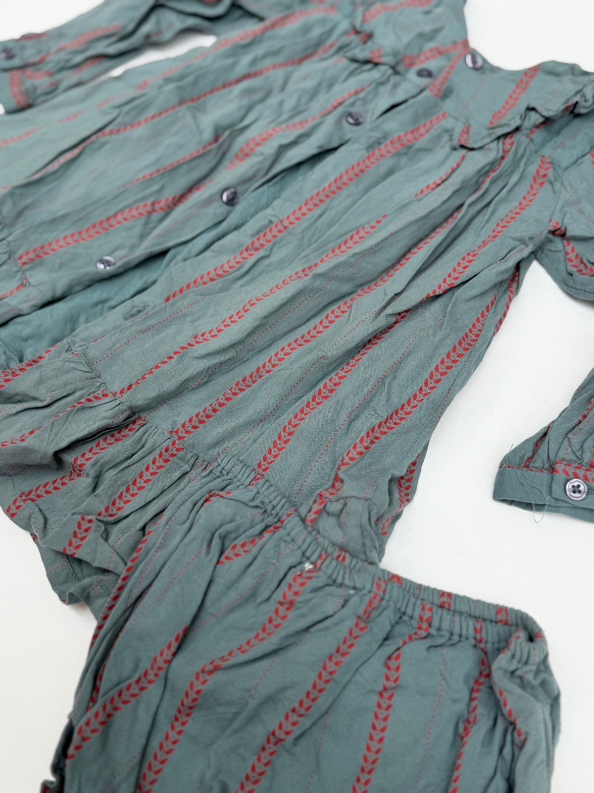 Gocco Teal Leaf Print Dress Set 12-18m