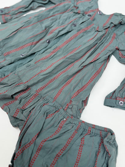 Gocco Teal Leaf Print Dress Set 12-18m