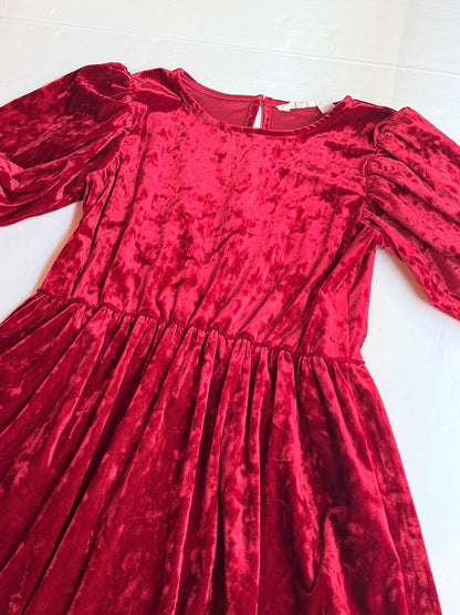 H&M Red Crushed Velvet Dress Size 8-10Y