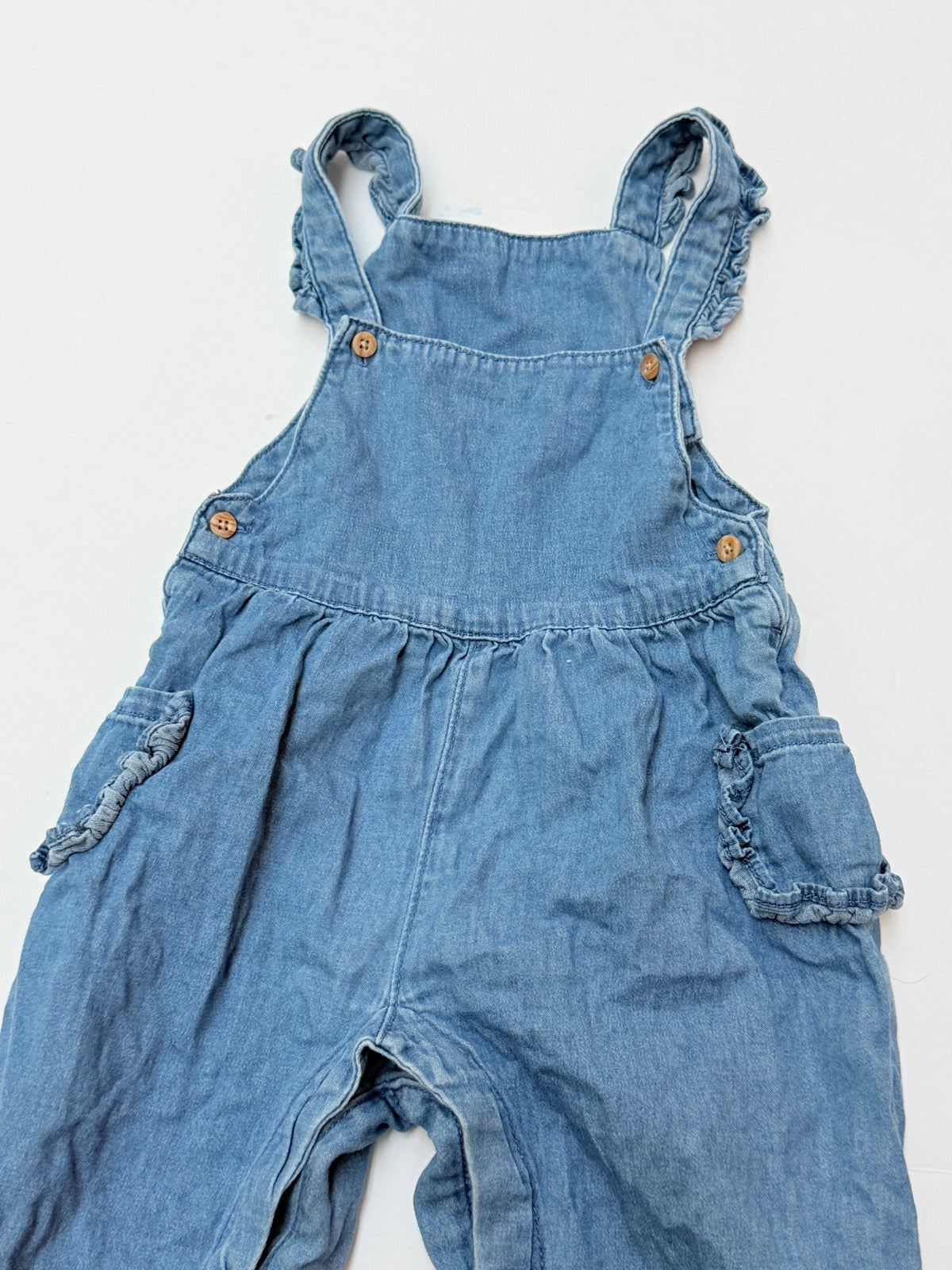 So Cute Denim Ruffle Overalls 12-18M