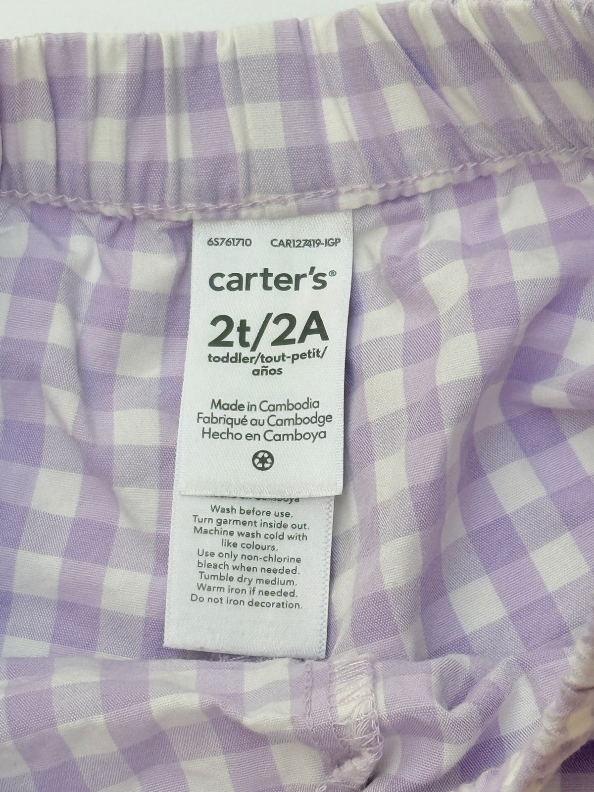 Carter's Purple Gingham Shorts 2T