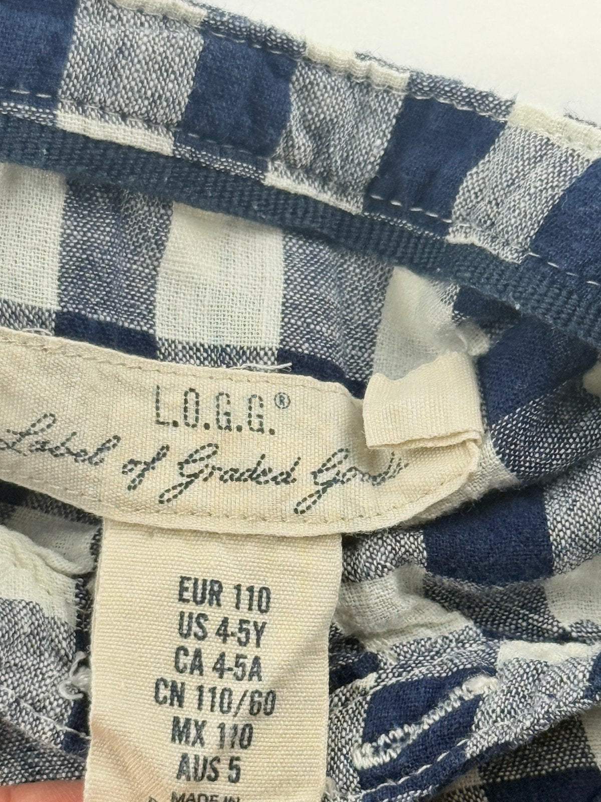 H&M L.O.G.G. Navy Gingham Button-Up Shirt Size 4-5Y