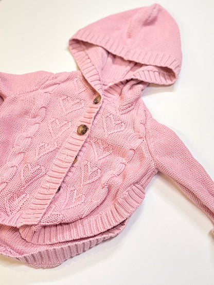 Joe Fresh Pink Knit Hooded Cardigan 12-18m