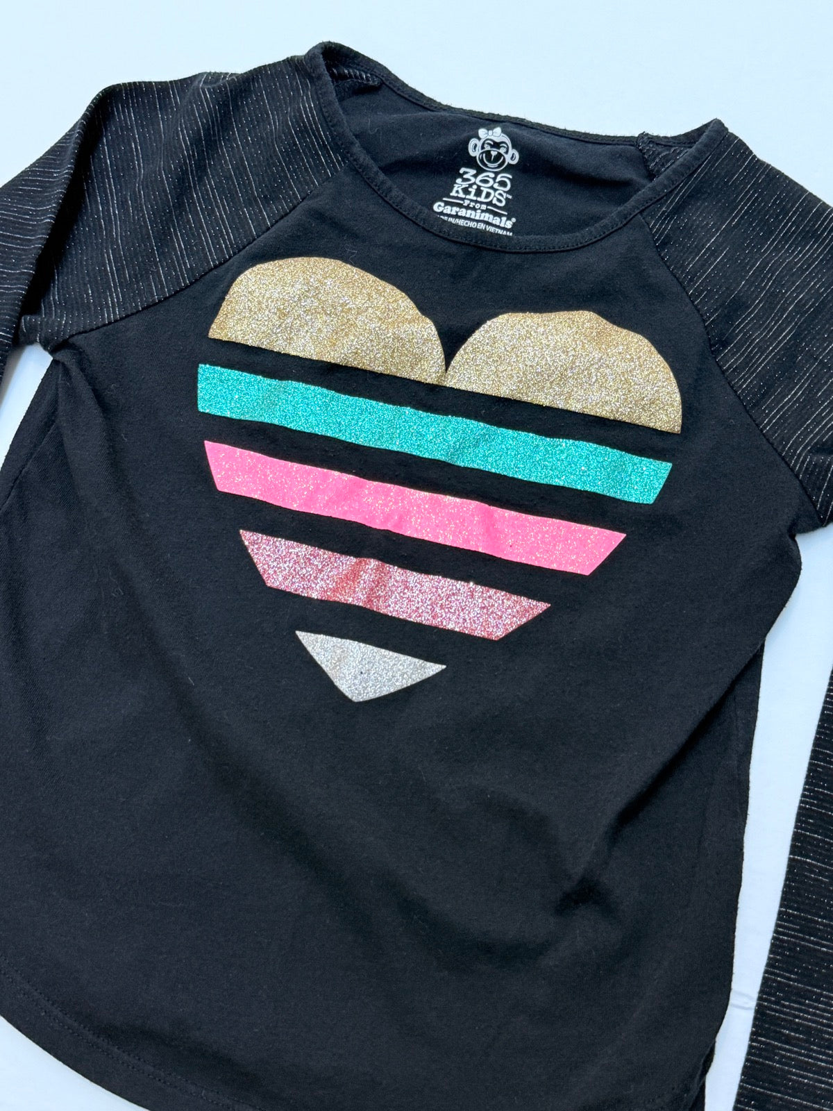 365 Kids from Garanimals Glitter Heart Long Sleeve T-Shirt Size 7
