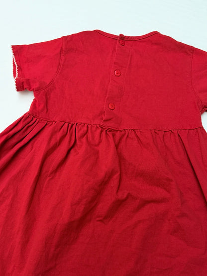 Red Embroidered Fruit Dress Kids 5Y