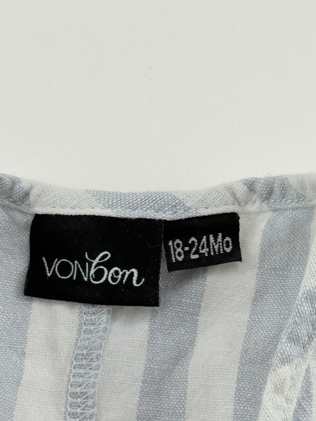 VONbon Blue Striped Linen Romper 18-24M
