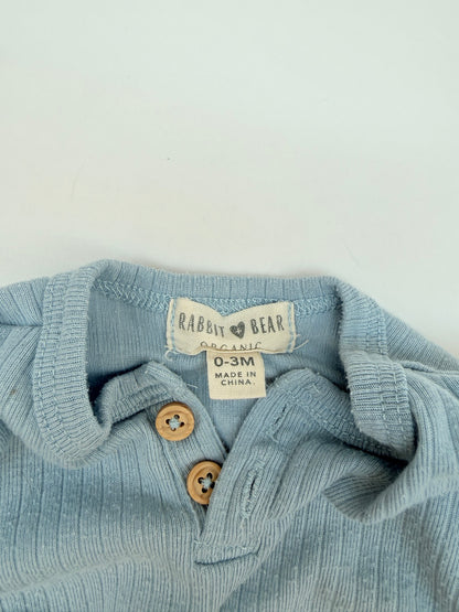 Rabbit + Bear Organic Blue Bodysuit 0-3M
