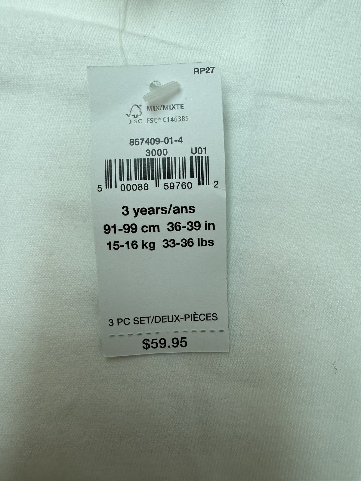 New - Gap White Pocket T-Shirt 3T