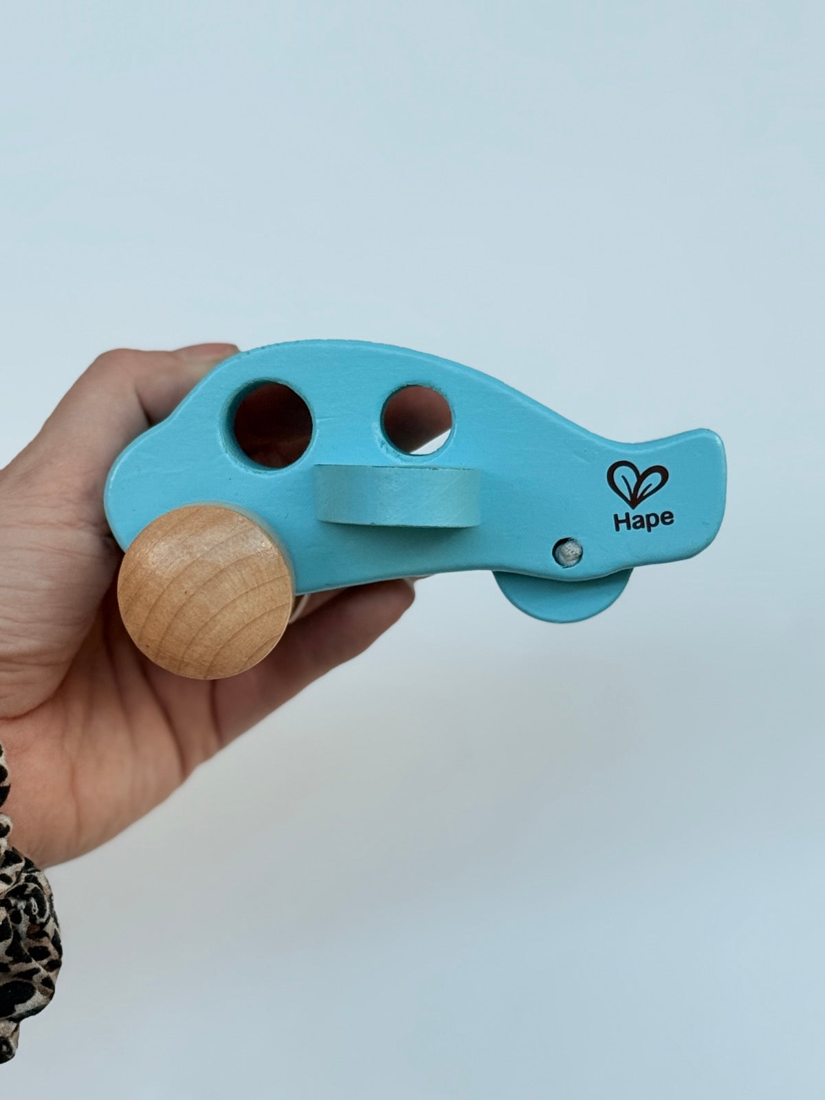 Hape Blue Wooden Elephant Push Pull Toy