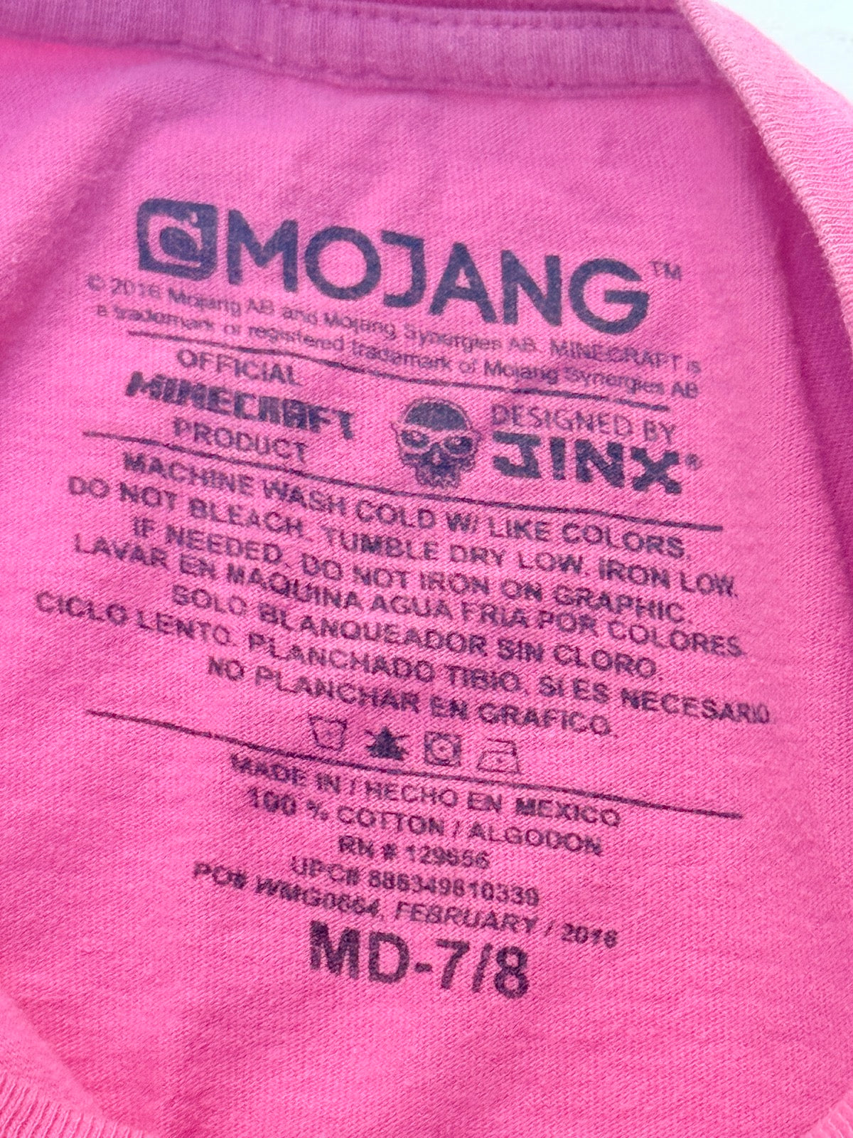 Mojang Minecraft Pink Graphic T-Shirt MD-7/8 7/8