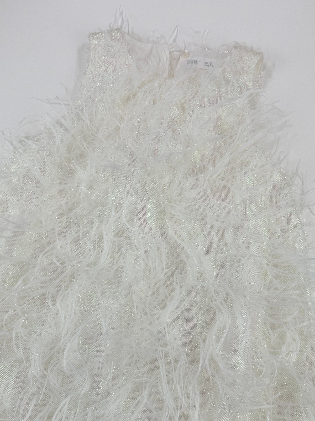 Zara White Feather Fringe Dress Size 6Y
