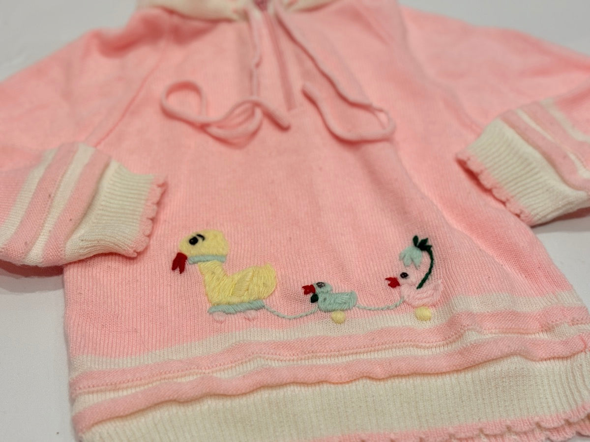Vintage Sears Pink Hooded Duck Sweater Size 26