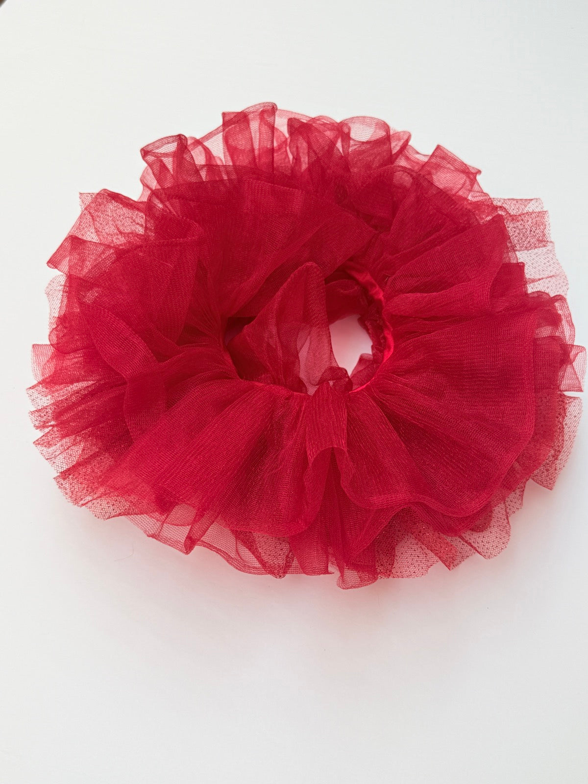 Red Tulle Ruffle Hair Scrunchie