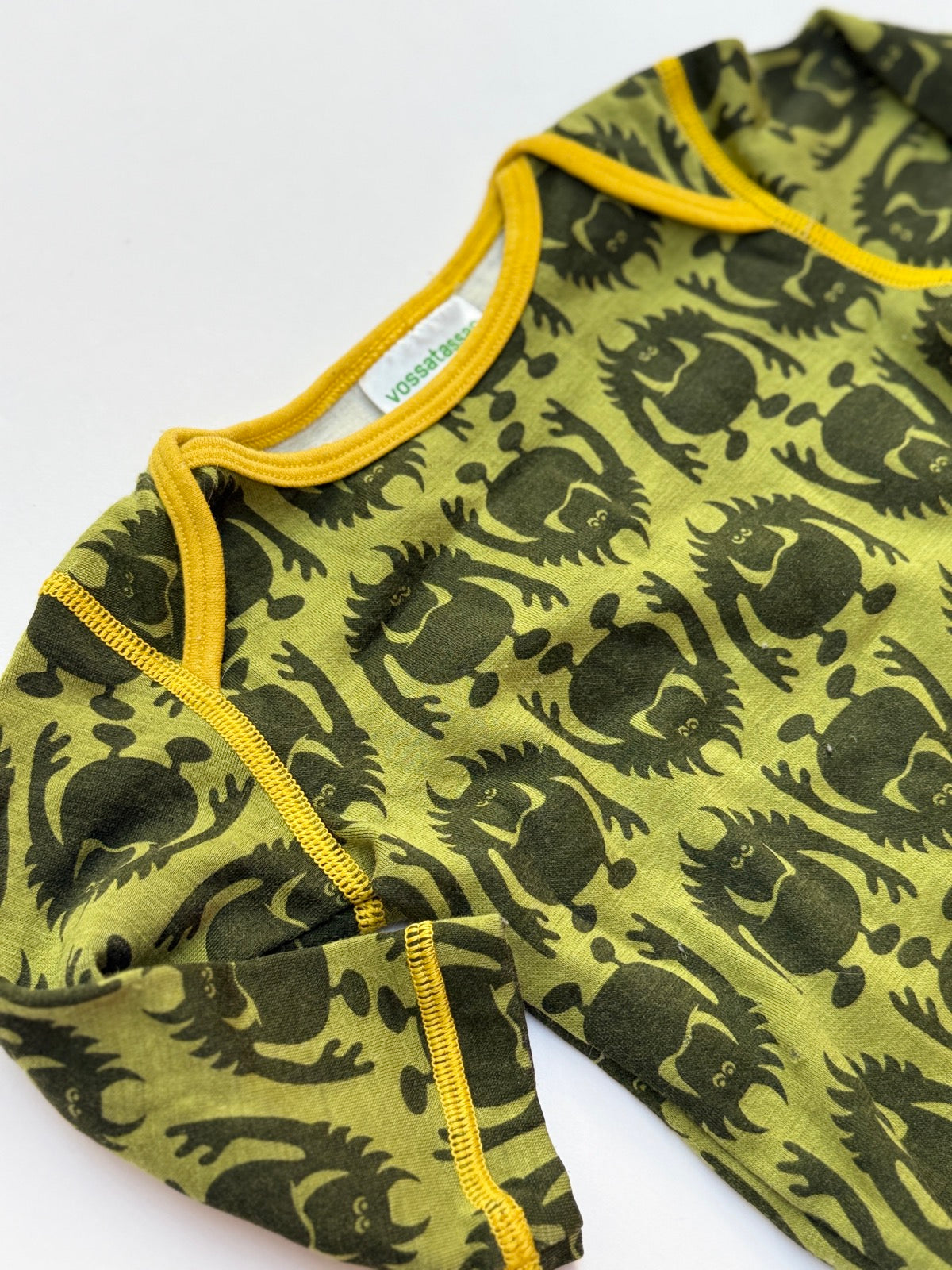 Vossatassar Wool / Cotton Monster Print Bodysuit Size 80 /12m