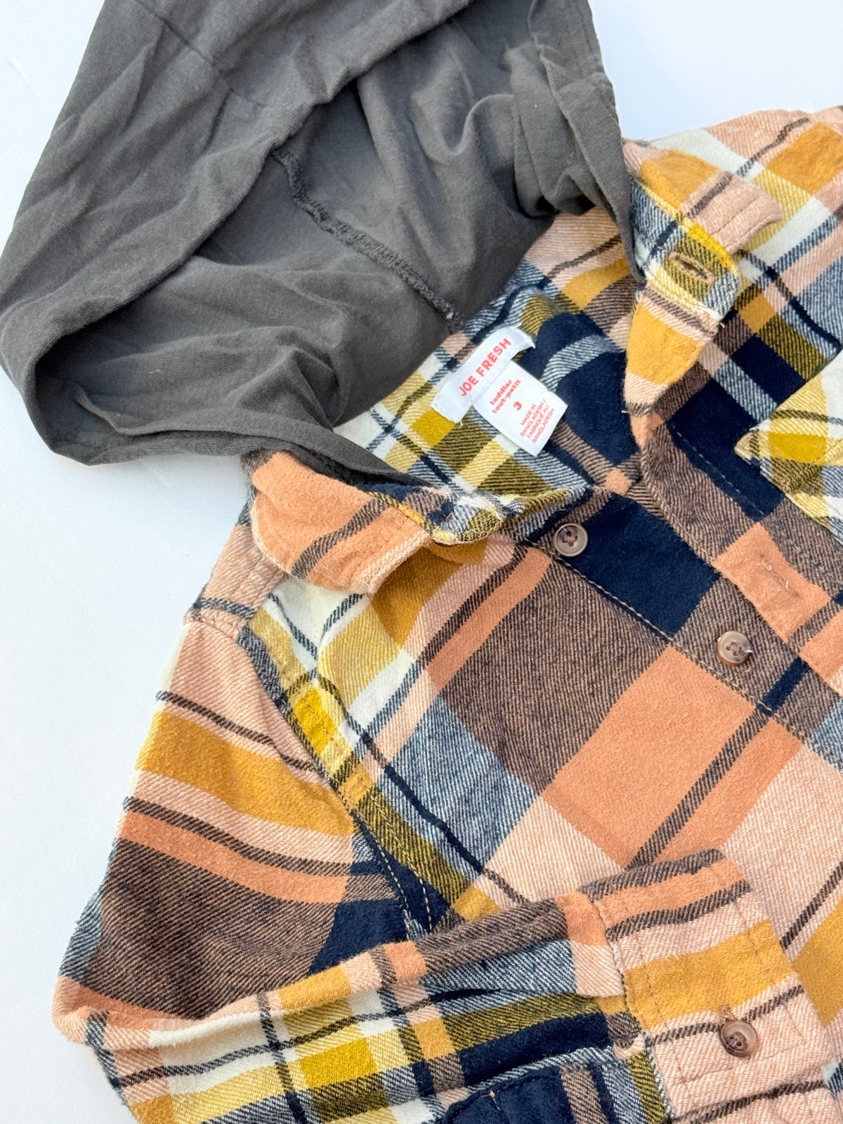 Joe Fresh Plaid Hooded Flannel Shirt Size 3