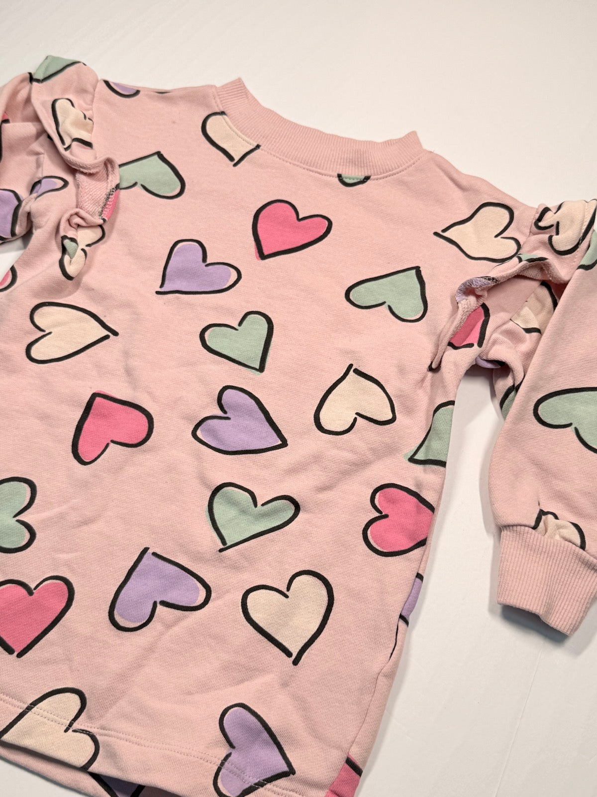 H&M Pink Heart Print Sweater Dress 2-3Y