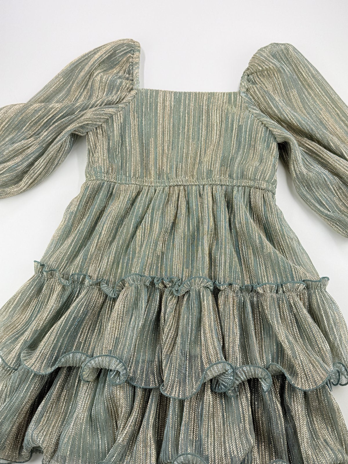 Iris & Ivy Metallic Green Tiered Dress Size 7