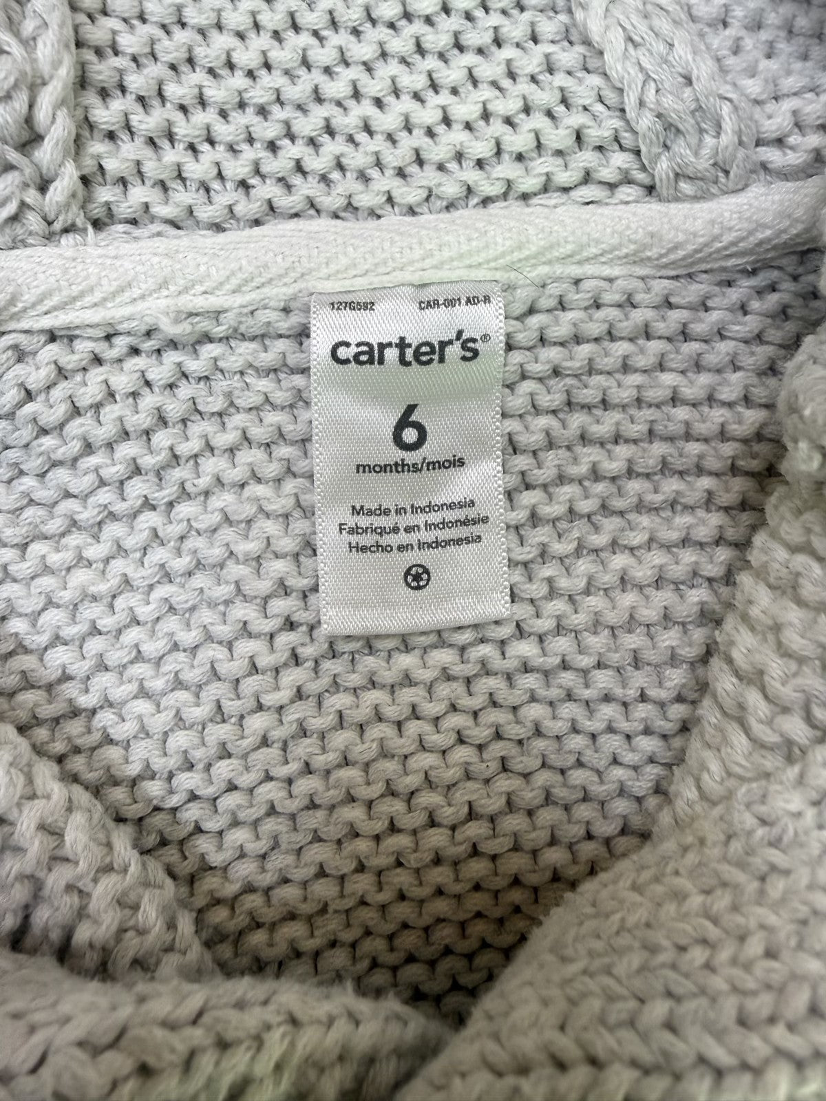 Carter's Gray Bunny Hooded Knit Cardigan 6m
