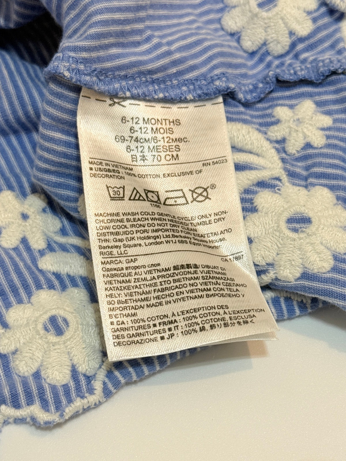 Baby Gap Blue Striped Floral Dress 6-12m