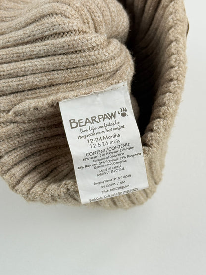 Bearpaw Beige Ribbed Bear Ears Beanie 12-24M