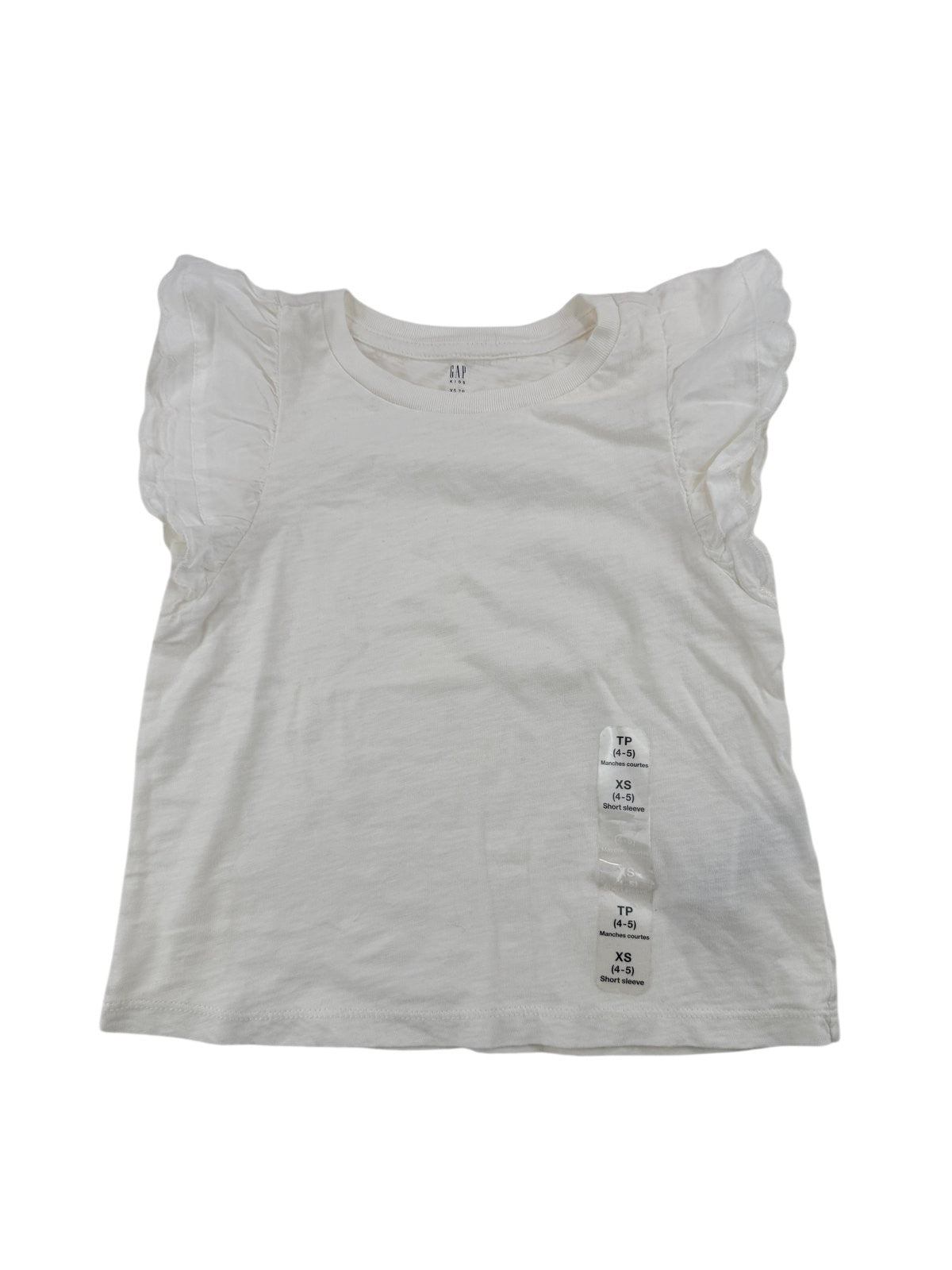 Gap Kids White Flutter Sleeve T-Shirt Size XS (4-5) 4-5Y