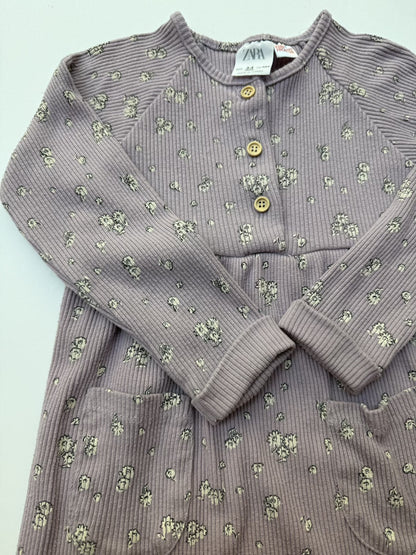 Zara Floral Ribbed Dress Size 3-4Y