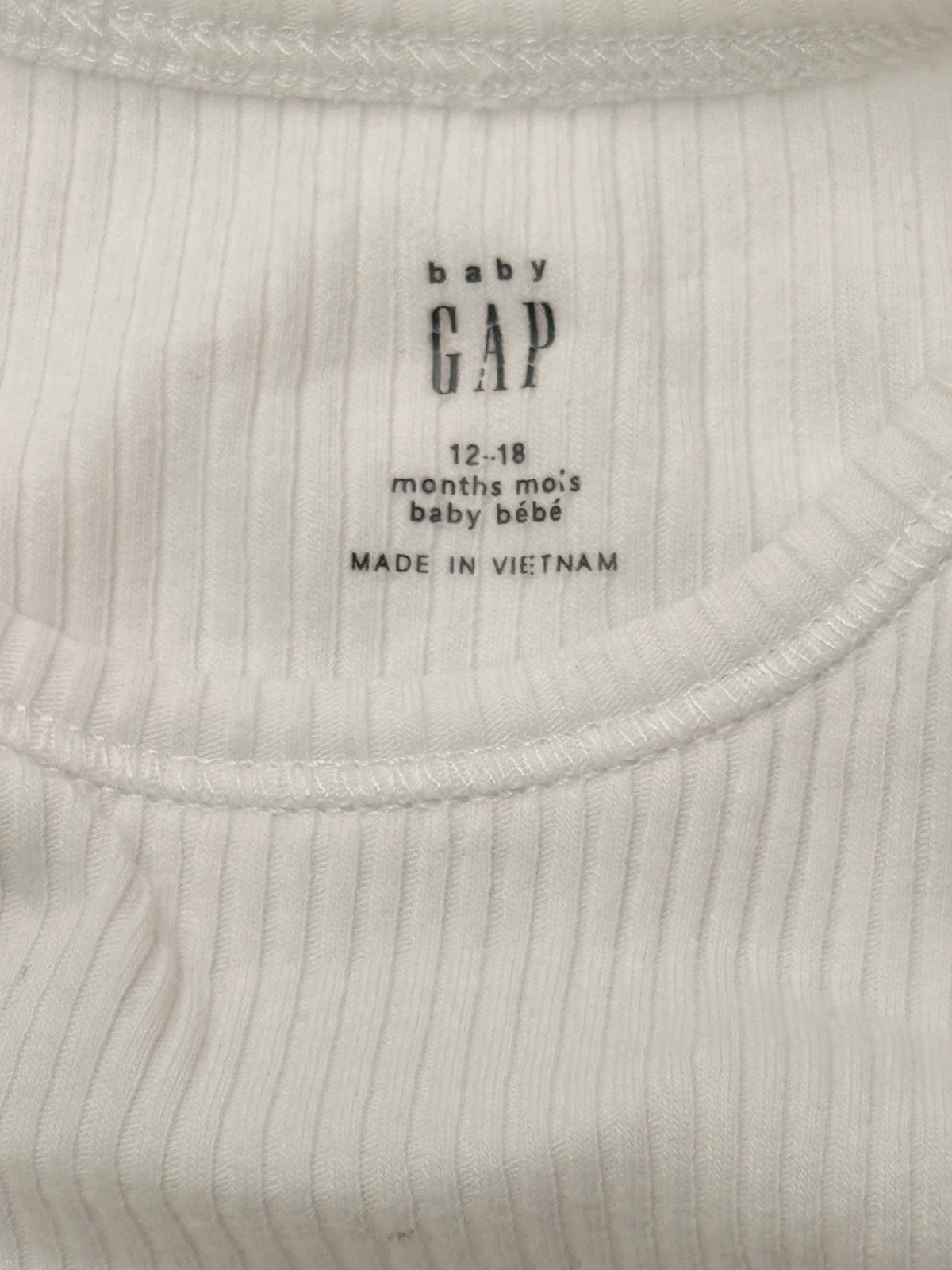 Baby Gap White Ribbed Bodysuit 12-18M
