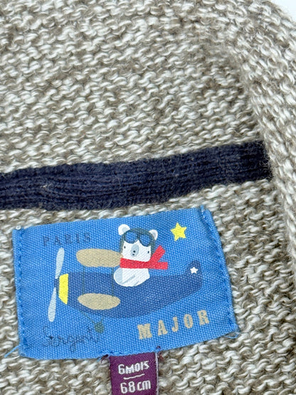 Sergent Major Knit Bear Patch Cardigan 6M