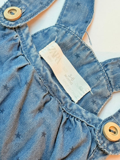 Zara Star Print Denim Overalls 3-6M