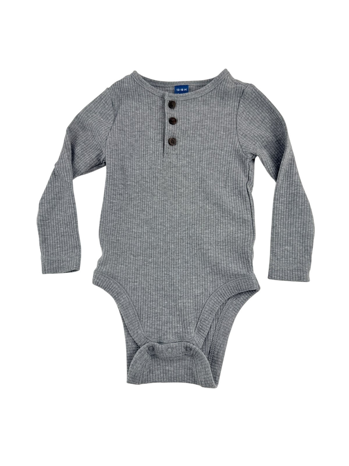 Old Navy Gray Ribbed Henley Bodysuit 12-18M