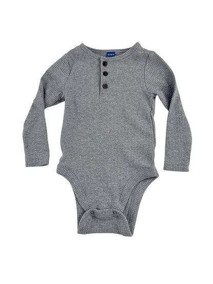 Old Navy Gray Ribbed Henley Bodysuit 12-18M