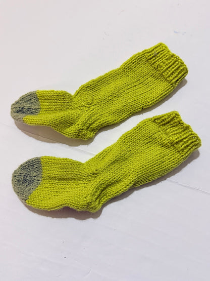 Hand Knit Chartreuse Socks with Gray Toes 1-4Y