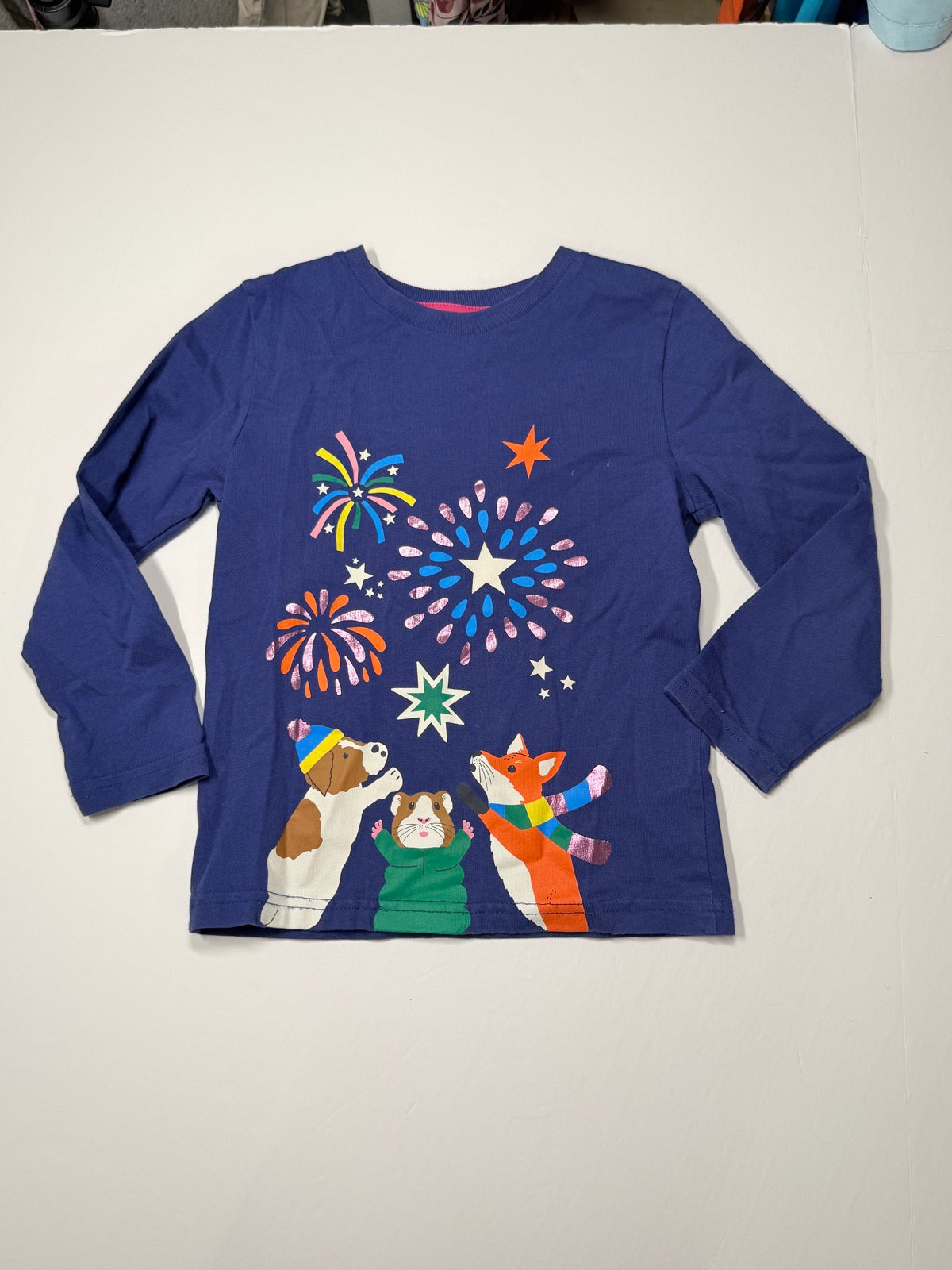 Mini Boden Fireworks Animals Long Sleeve Top 4-5Y