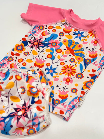 Babygoal Floral Pink Rashguard Swim Set- 12-24m