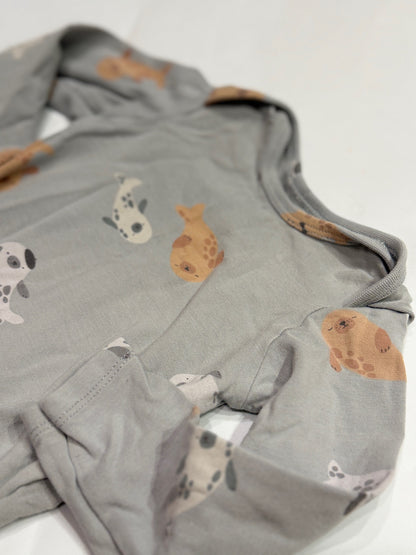 H&M Grey Seal Print Bodysuit 9M